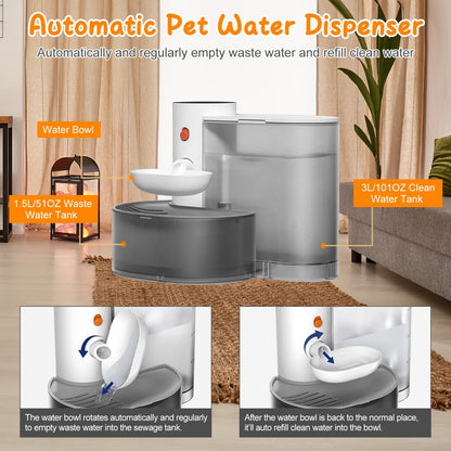 Smart Pet Water Fountain, 3L Cordless Rechargeable