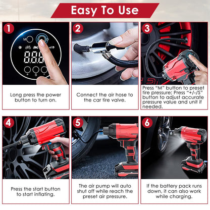 Cordless Tire Inflator, 150PSI with LED Light