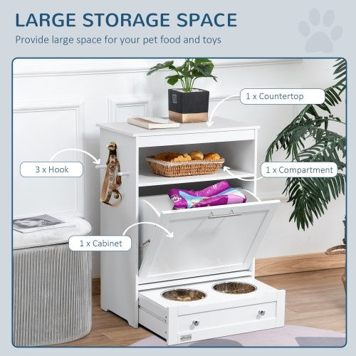 Pet Feeder Station with Storage Cabinet & Bowls