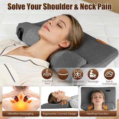Heated Neck Massager Pillow, Vibration + Memory Foam