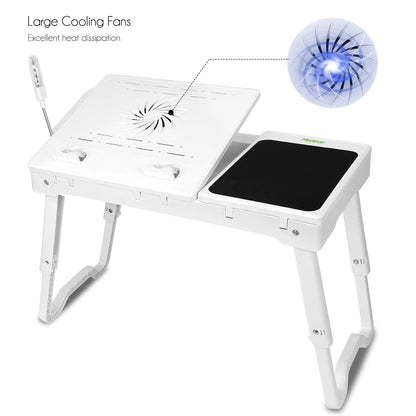 Foldable Laptop Bed Table with Cooling Fan & LED