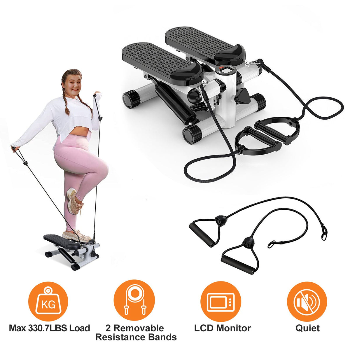 Mini Stepper with Resistance Bands & LCD Monitor