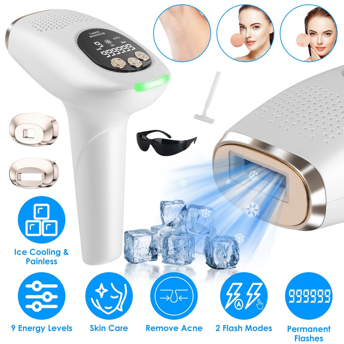 3-in-1 IPL Hair Removal Device with Ice Cooling