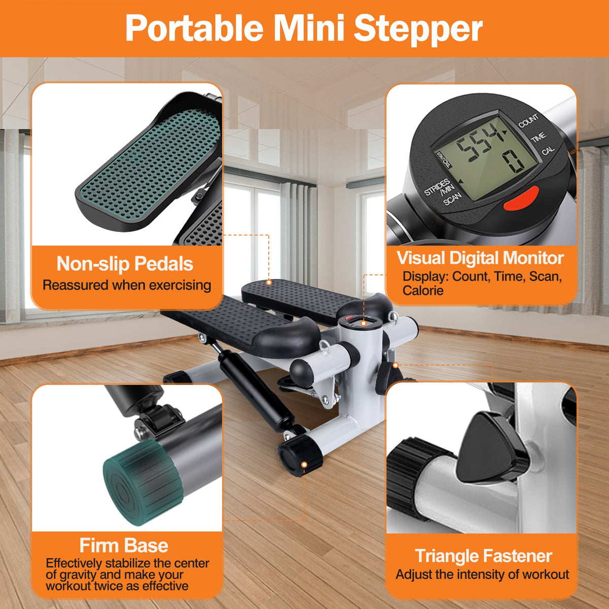 Mini Stepper with Resistance Bands & LCD Monitor