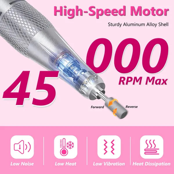 Electric Nail Drill, 45000 RPM Cordless with 11 Bits