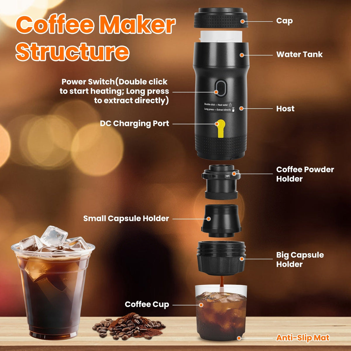 Portable Electric Espresso Machine, Cordless & Self-Heating