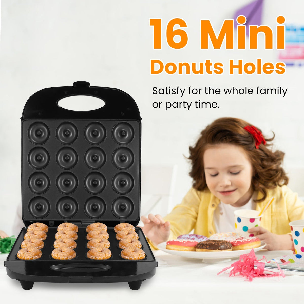 Mini Donut Maker Machine, 16-Hole Non-Stick