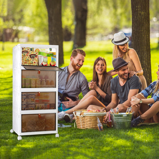 4-Tier Rolling Storage Bins with Magnetic Door & Lid
