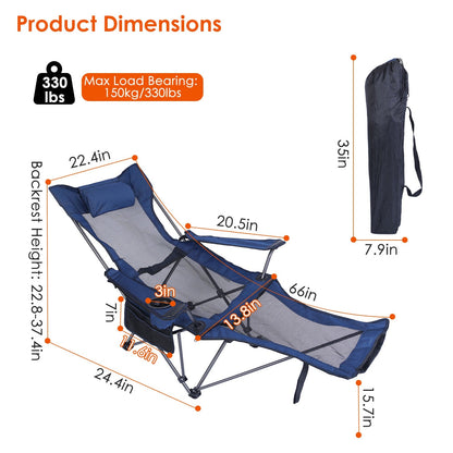 Foldable Camping Chair, 330lb, Reclining Backrest
