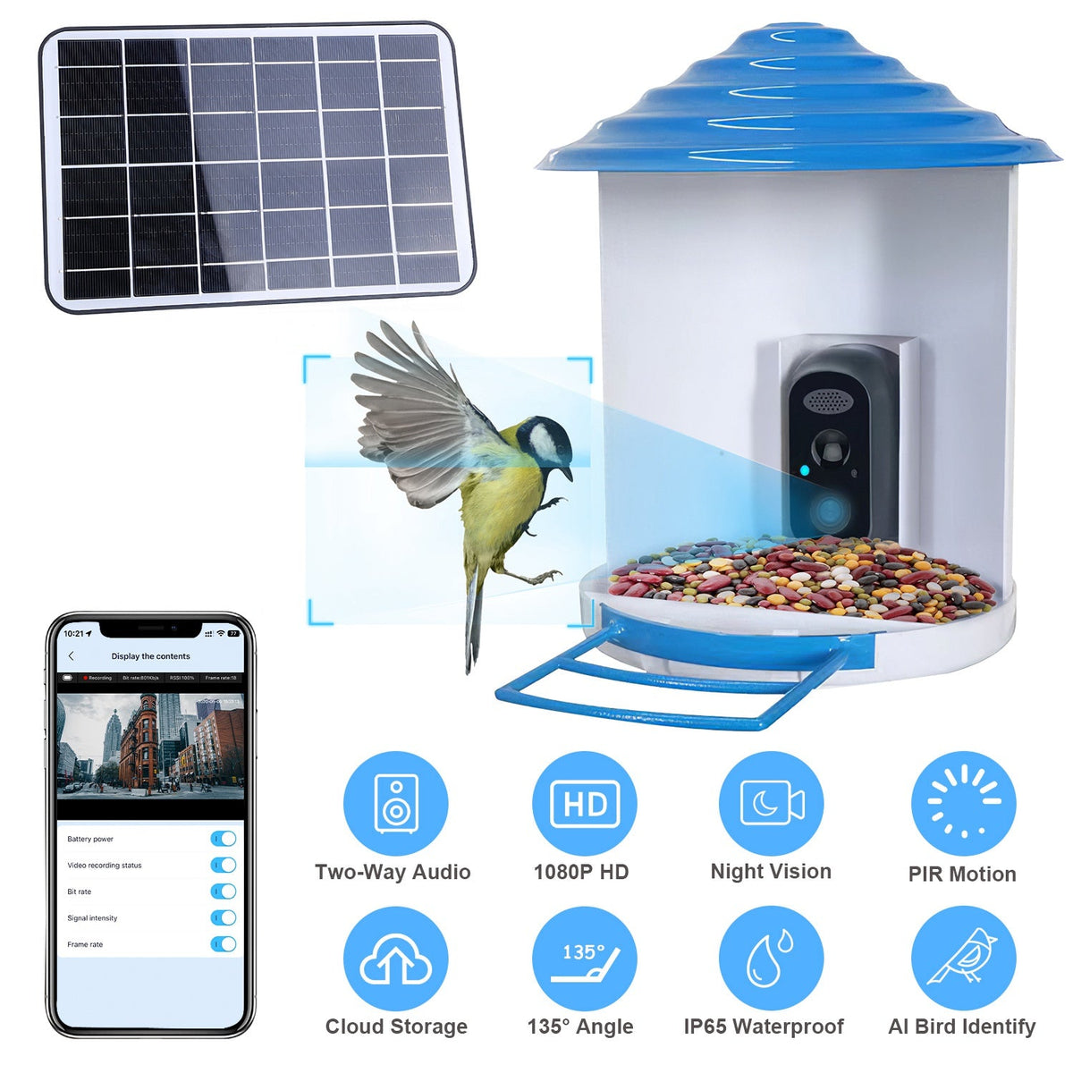 Solar Bird Feeder Camera 1080P HD AI Bird ID