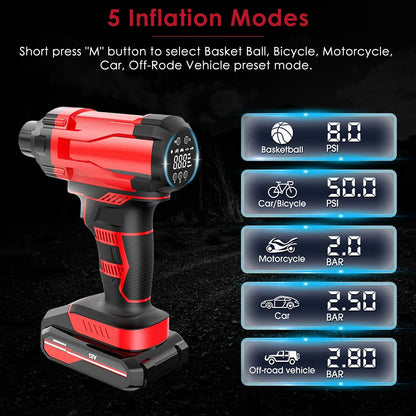 Cordless Tire Inflator, 150PSI with LED Light