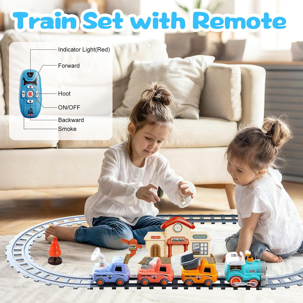 Electric Train Set with Remote, Light, Sound & Smoke