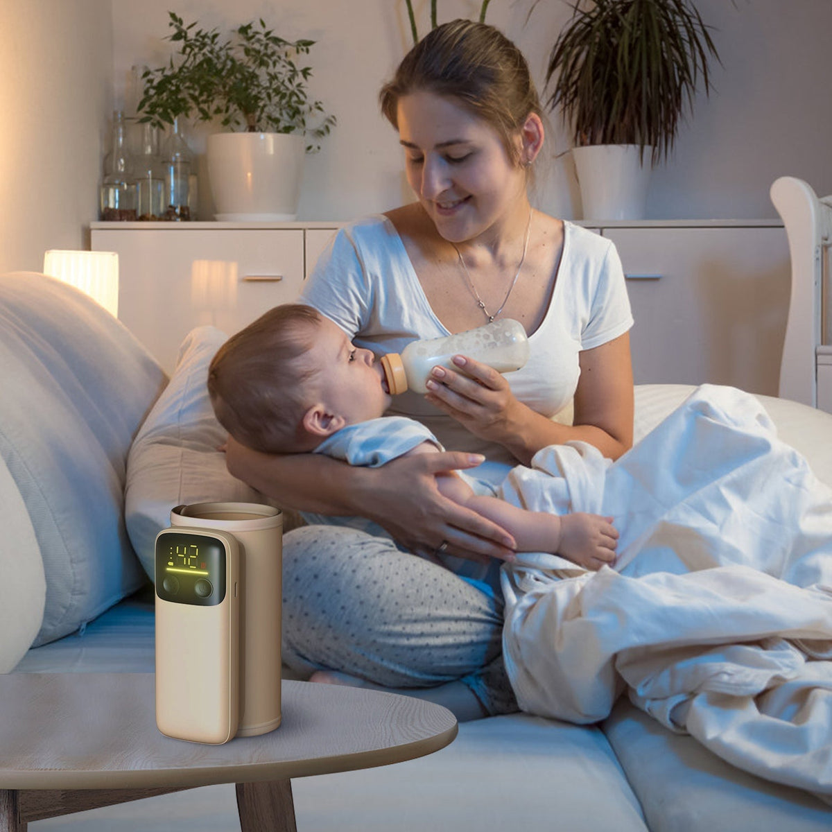 Portable Bottle Warmer with Night Light, 6 Heat Levels