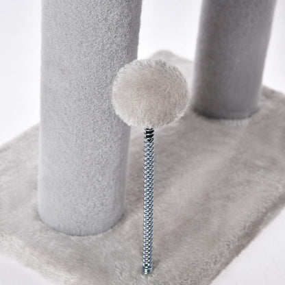 Gray Cat Tree with Tunnel, Scratching Posts & Balls