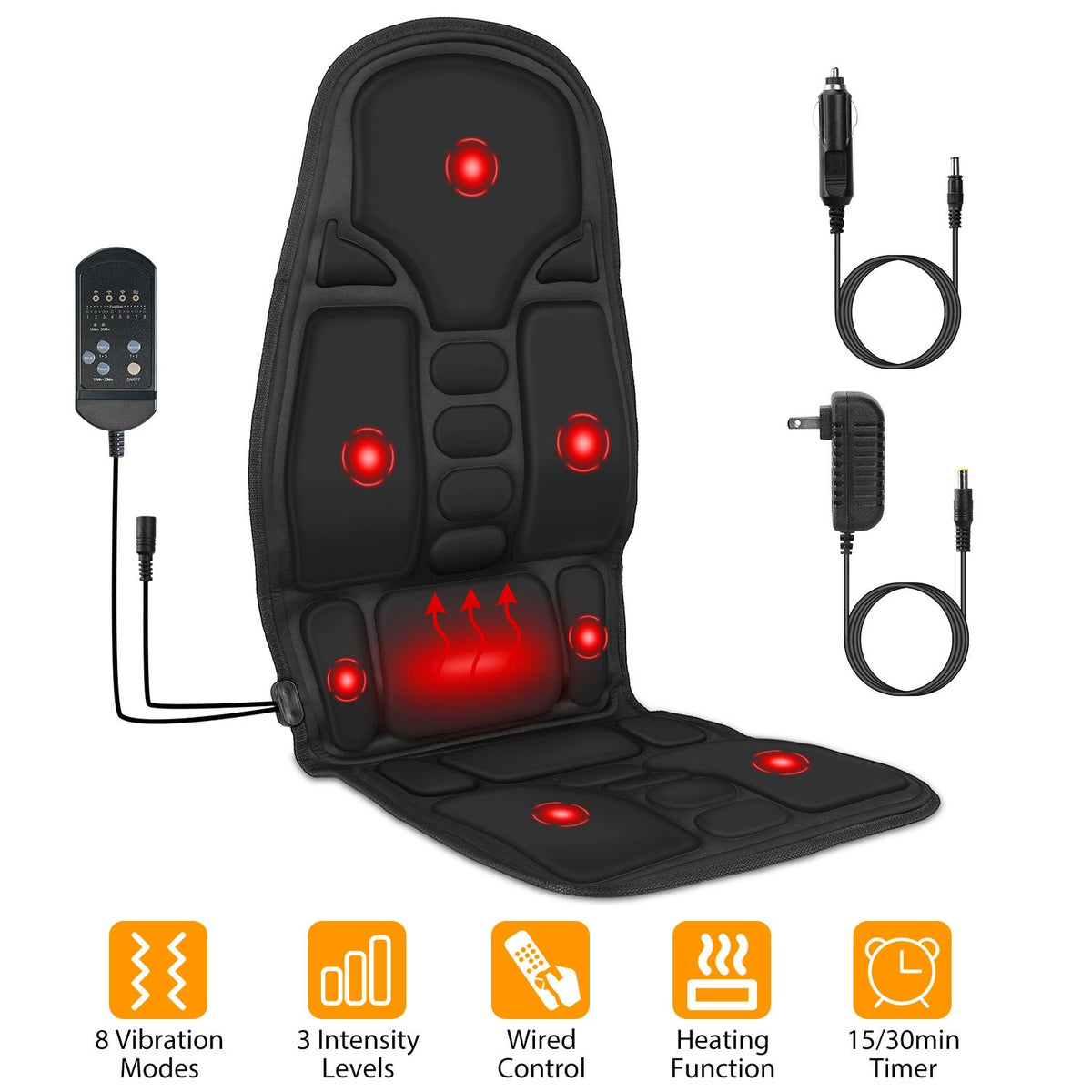 Electric Back Massager Seat Cushion with Heat, 8 Modes