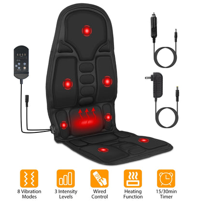 Electric Back Massager Seat Cushion with Heat, 8 Modes