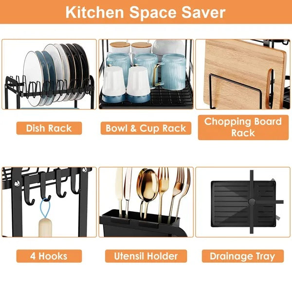 2-Tier Dish Drying Rack with Drainboard & Utensil Holder