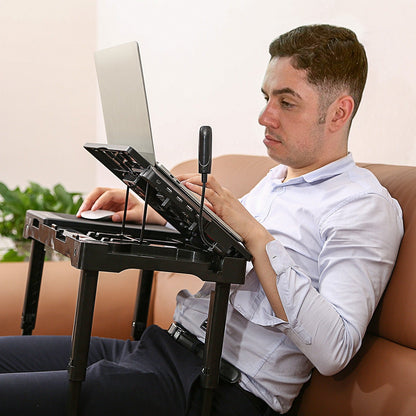 Foldable Laptop Bed Table with Cooling Fan & LED