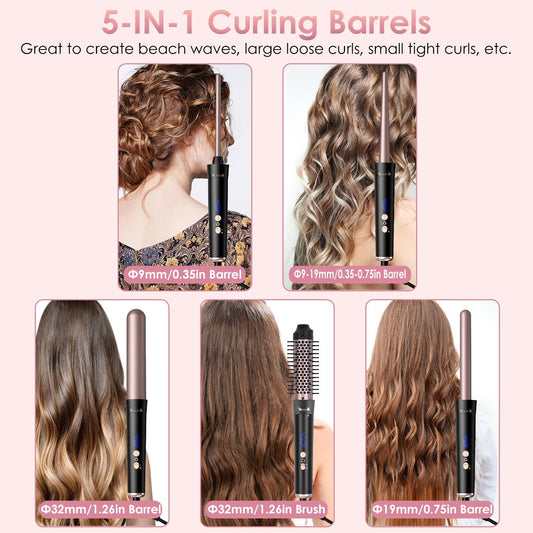 5-in-1 Curling Wand Set with 4 Heat Levels, Auto Off