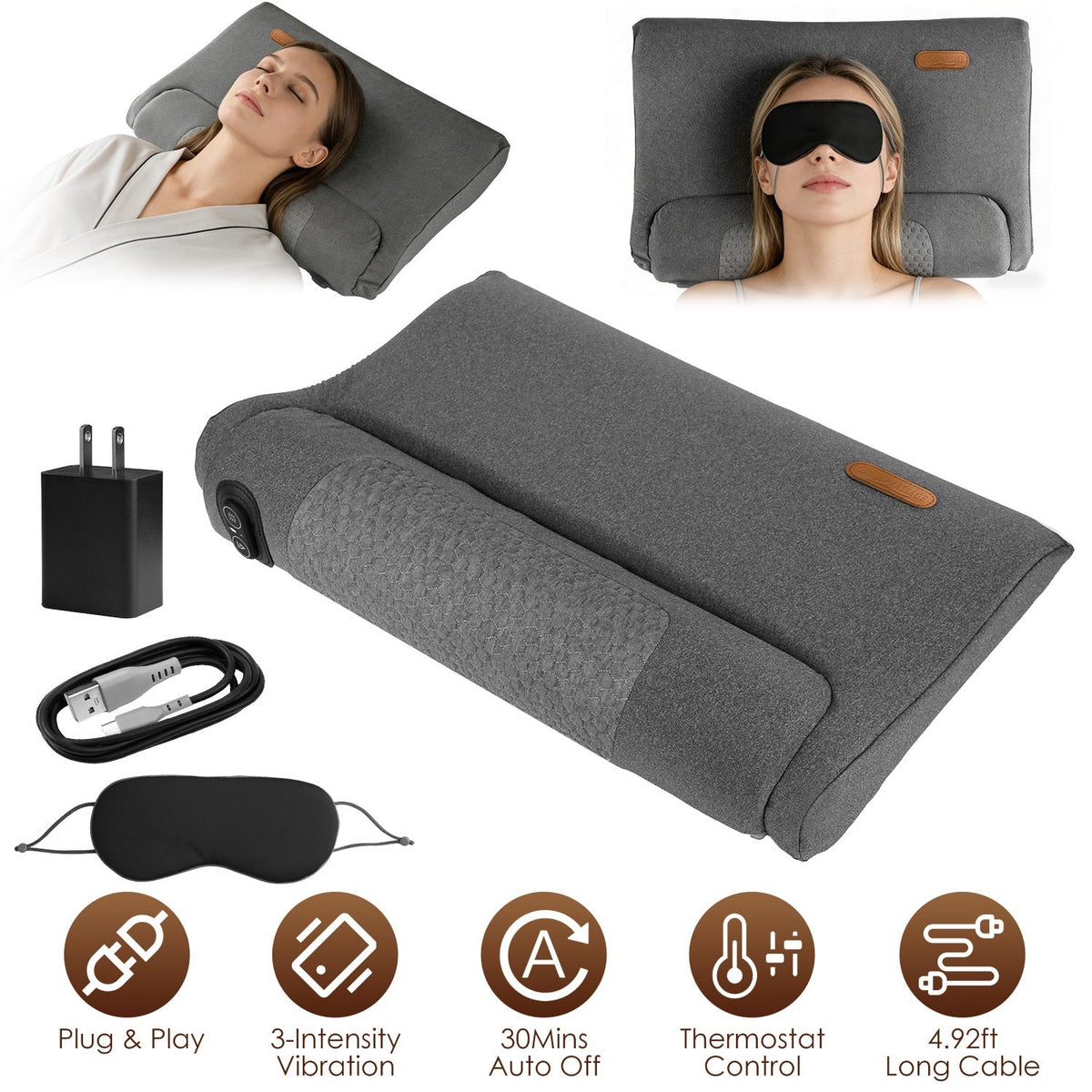 Heated Neck Massager Pillow, Vibration + Memory Foam