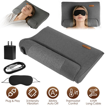 Heated Neck Massager Pillow, Vibration + Memory Foam