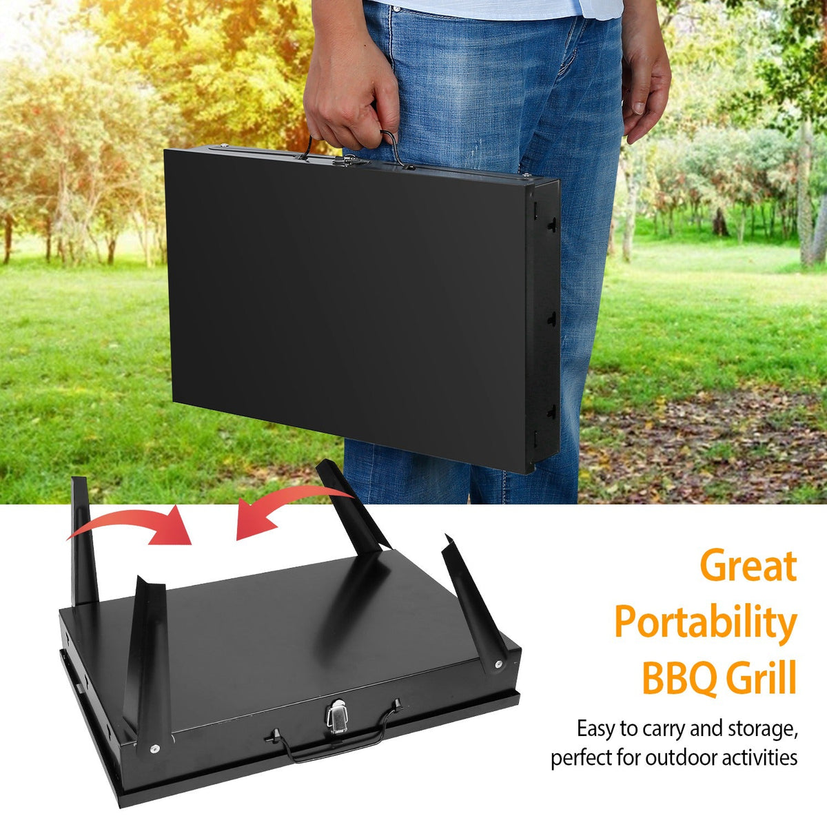 Portable Folding Charcoal BBQ Grill for Camping & Travel