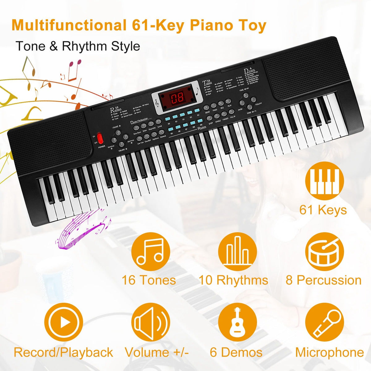 61-Key Electronic Keyboard with Stand & Microphone