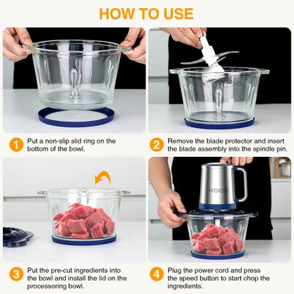 Electric Food Chopper & Processor, 2L Glass Bowl