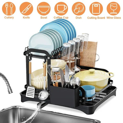 2-Tier Dish Drying Rack with Drainboard & Utensil Holder