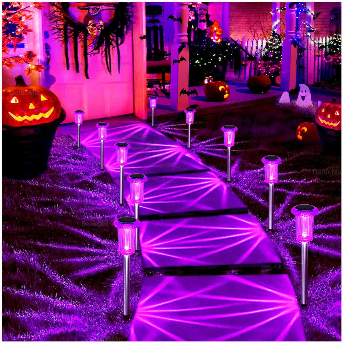 DenicMic Solar Halloween Lights Outdoor Waterproof 10 Pack Halloween Decor